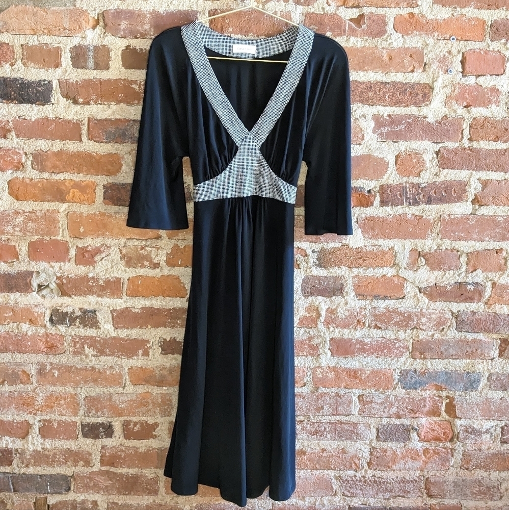 Calvin Klein Size 4 Black & White Checked Dress with Waist Tie